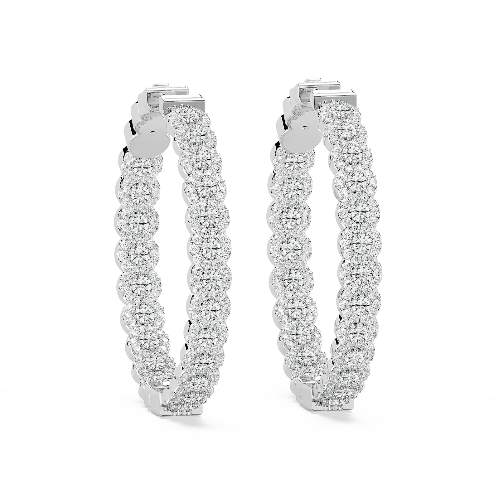 Round Lab Grown Diamond Pave Oval-Shaped Inside-Out Hoop Earrings