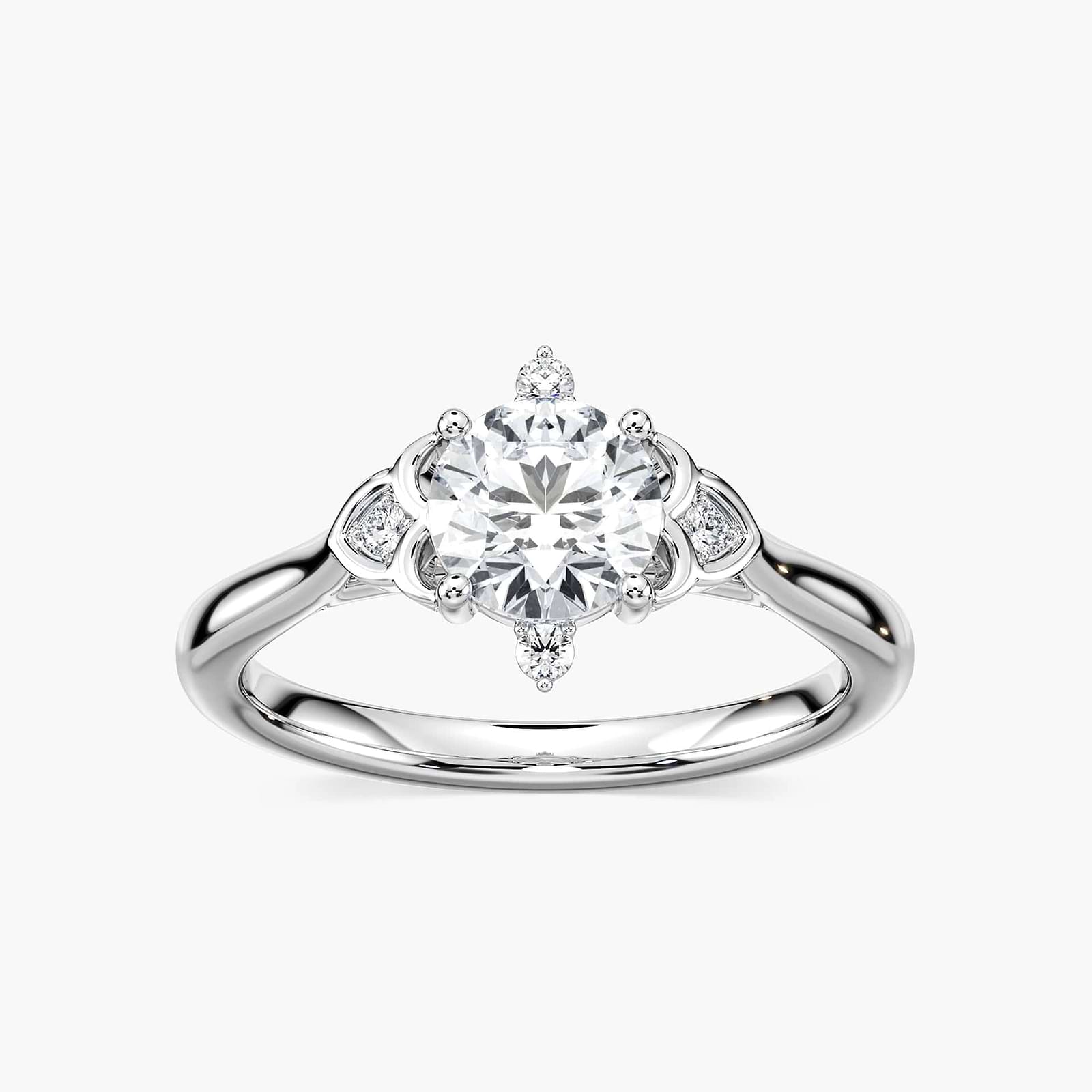 Shown here with a 1.0ct Round Cut Lab Grown Diamond center stone in 14K Yellow Gold|diamond accented engagement ring with round cut lab grown diamond center stone set in 14k yellow gold metal