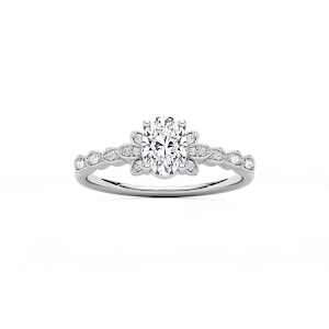 Leonie 3/4 ctw Oval Lab Grown Diamond Petite Bezel Set Side Stone Engagement Ring