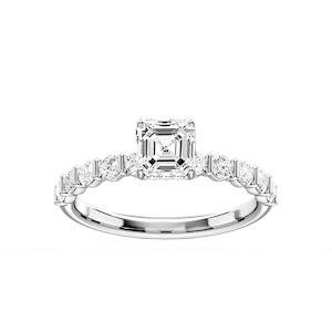 Lillie Asscher Lab Grown Diamond Bar Set Hidden Halo Engagement Ring