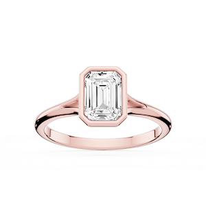Linda Emerald Lab Grown Diamond Bezel Split Shank Solitaire Engagement Ring