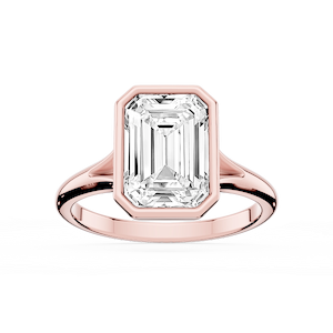 Linda Emerald Lab Grown Diamond Bezel Split Shank Solitaire Engagement Ring