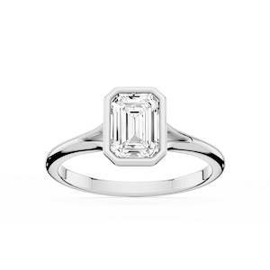 Linda Emerald Lab Grown Diamond Bezel Split Shank Solitaire Engagement Ring
