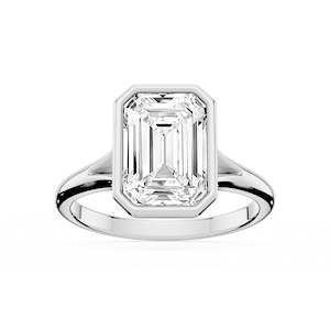 Linda Emerald Lab Grown Diamond Bezel Split Shank Solitaire Engagement Ring