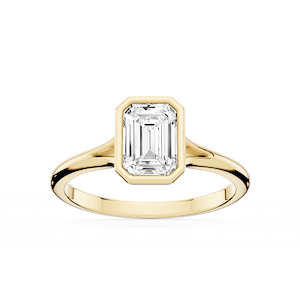 Linda Emerald Lab Grown Diamond Bezel Split Shank Solitaire Engagement Ring
