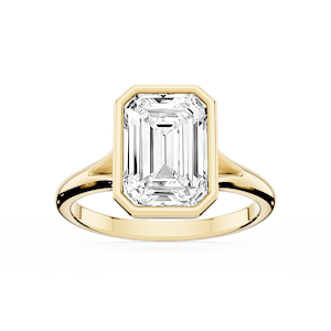Linda Emerald Lab Grown Diamond Bezel Split Shank Solitaire Engagement Ring