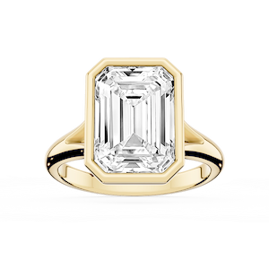 Linda Emerald Lab Grown Diamond Bezel Split Shank Solitaire Engagement Ring