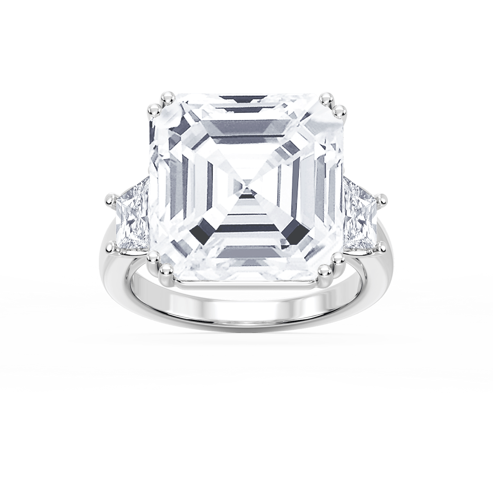 Liz 21 ctw Asscher Lab Grown Diamond Double Prong Three Stone Engagement Ring - Signature Collection