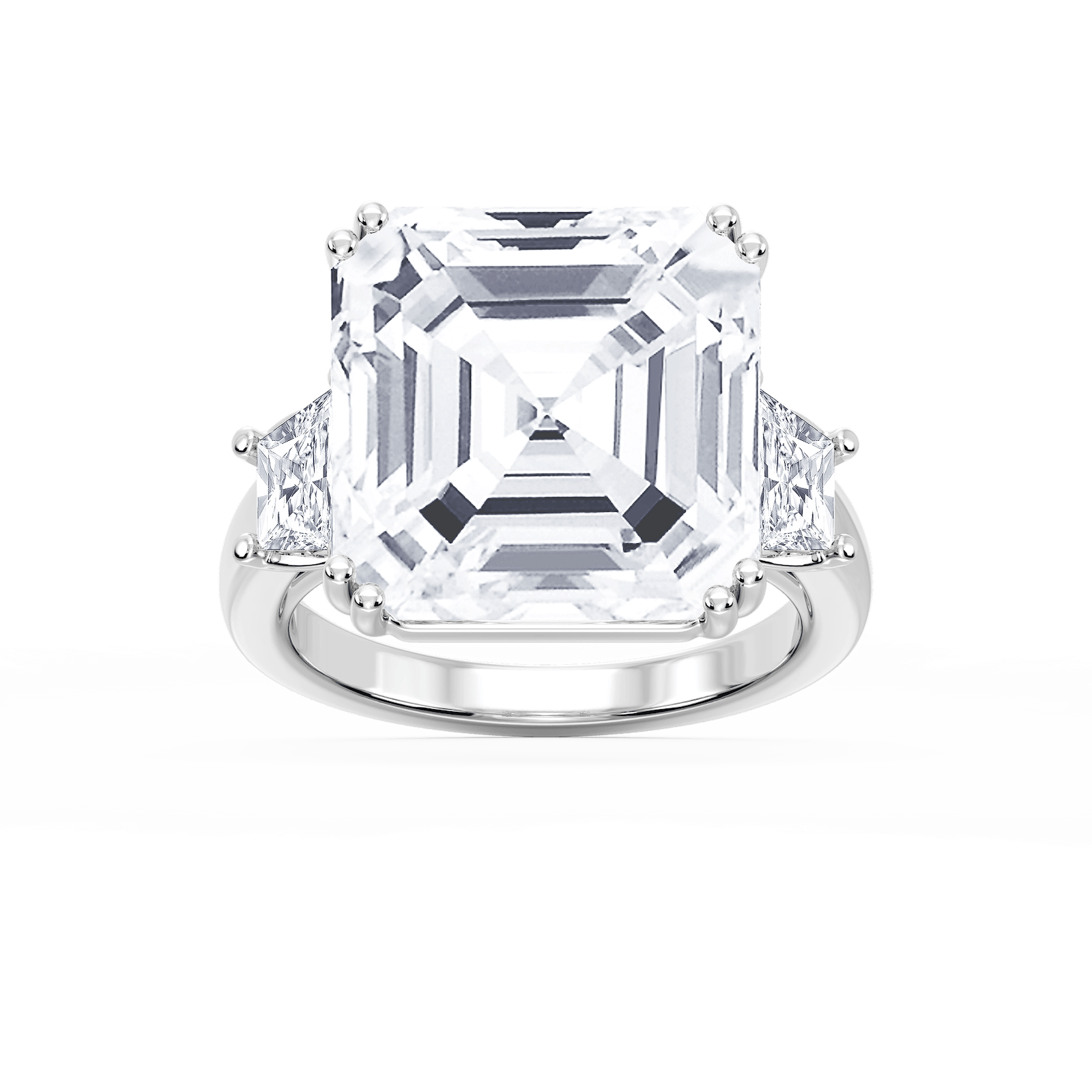 Liz 21 ctw Asscher Lab Grown Diamond Double Prong Three Stone Engagement Ring - Signature Collection