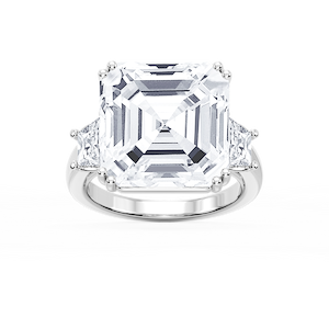 Liz 21 ctw Asscher Lab Grown Diamond Double Prong Three Stone Engagement Ring - Signature Collection