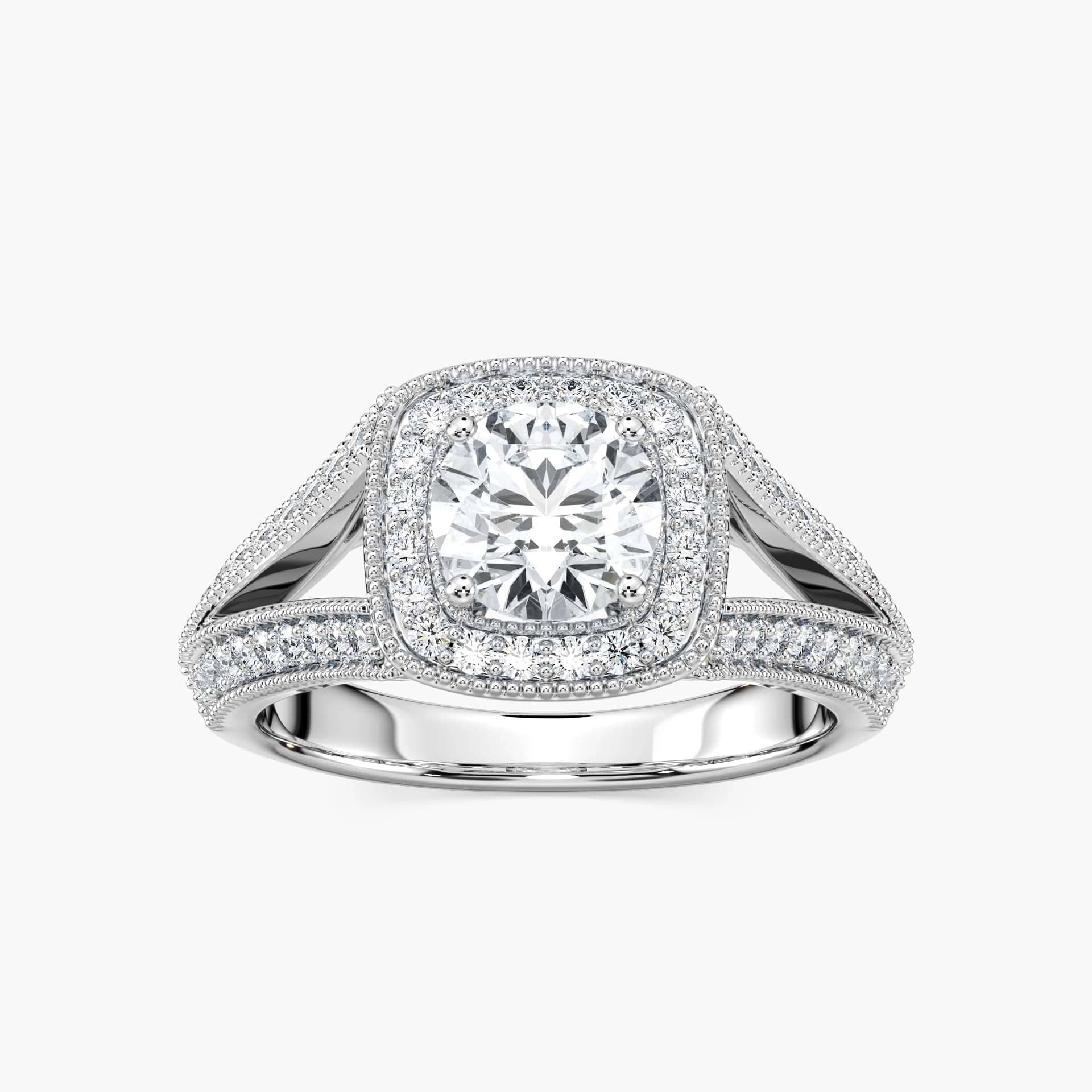 Catheryn Round Lab Grown Diamond Split Shank Halo Engagement Ring