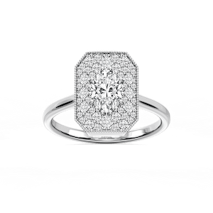 Lucia 1 ⅕ ctw Oval, Round, and Princess Lab Grown Diamond Multi Shape Halo Vintage Promise Ring