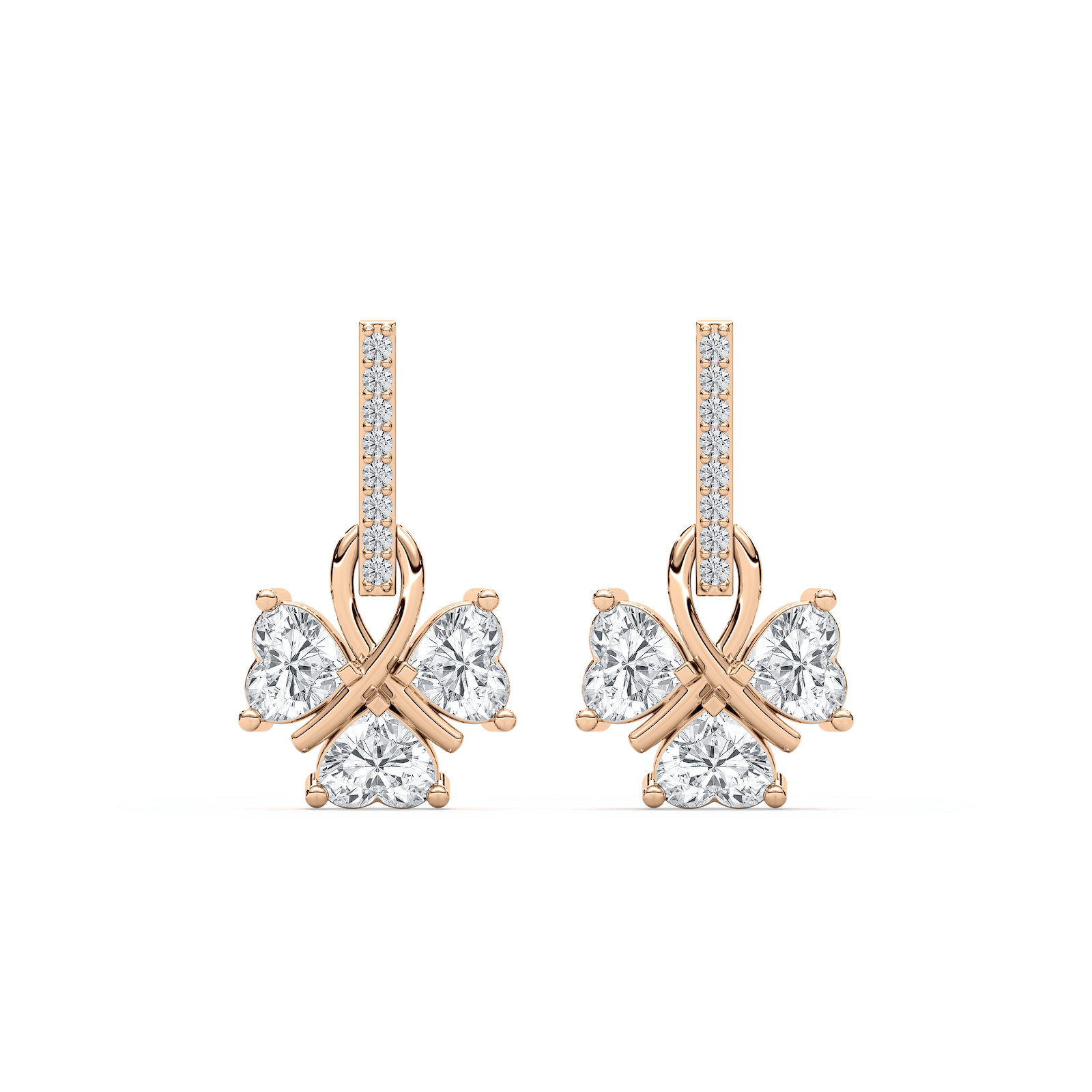 Lucky Heart Dangle Earrings in 14K Rose Gold