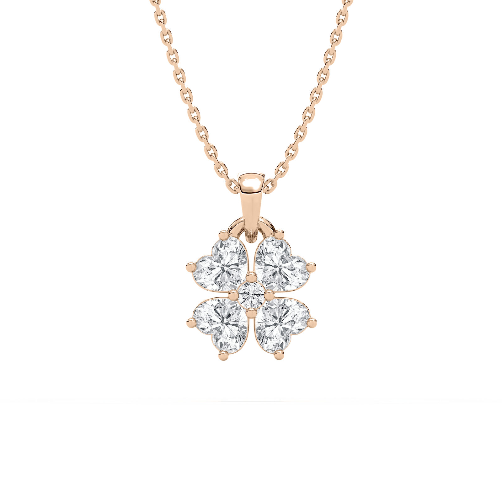 Lucky in Love Necklace with 1.00ct Round and Heart Cut Lab-Grown Diamonds in 14K Rose Gold