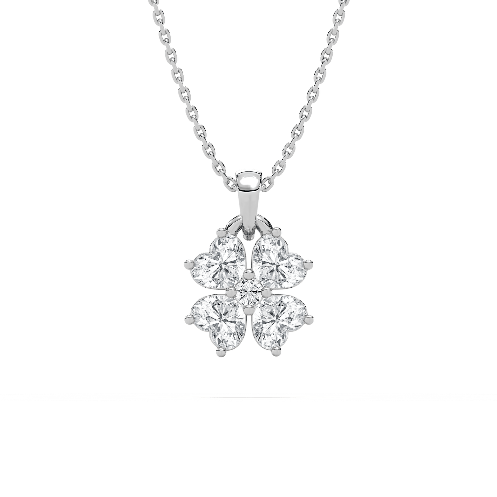 Lucky in Love Necklace with 1.00ct Round and Heart Cut Lab-Grown Diamonds in 14K White Gold