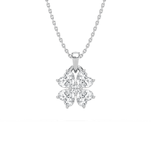 Lucky in Love Necklace with 1.00ct Round and Heart Cut Lab-Grown Diamonds in 14K White Gold