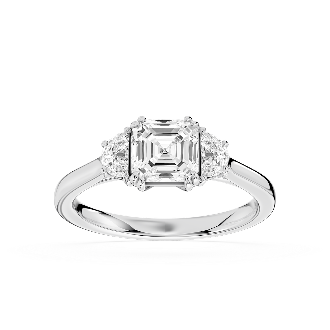 Luna 1 ¼ ctw Asscher Lab Grown Diamond Half Moon Double Prong Three Stone Engagement Ring