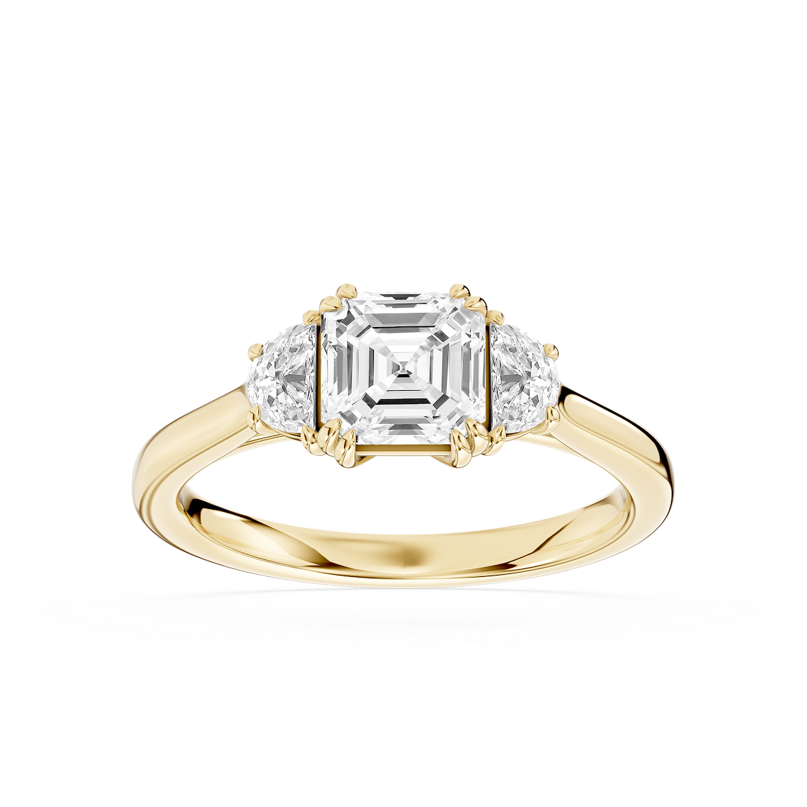 Luna 1 ¼ ctw Asscher Lab Grown Diamond Half Moon Double Prong Three Stone Engagement Ring