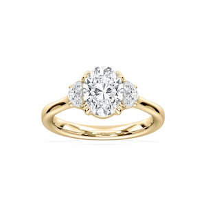 Luna 2 ½ ctw Oval Lab Grown Diamond Half Moon Double Prong Three Stone Engagement Ring
