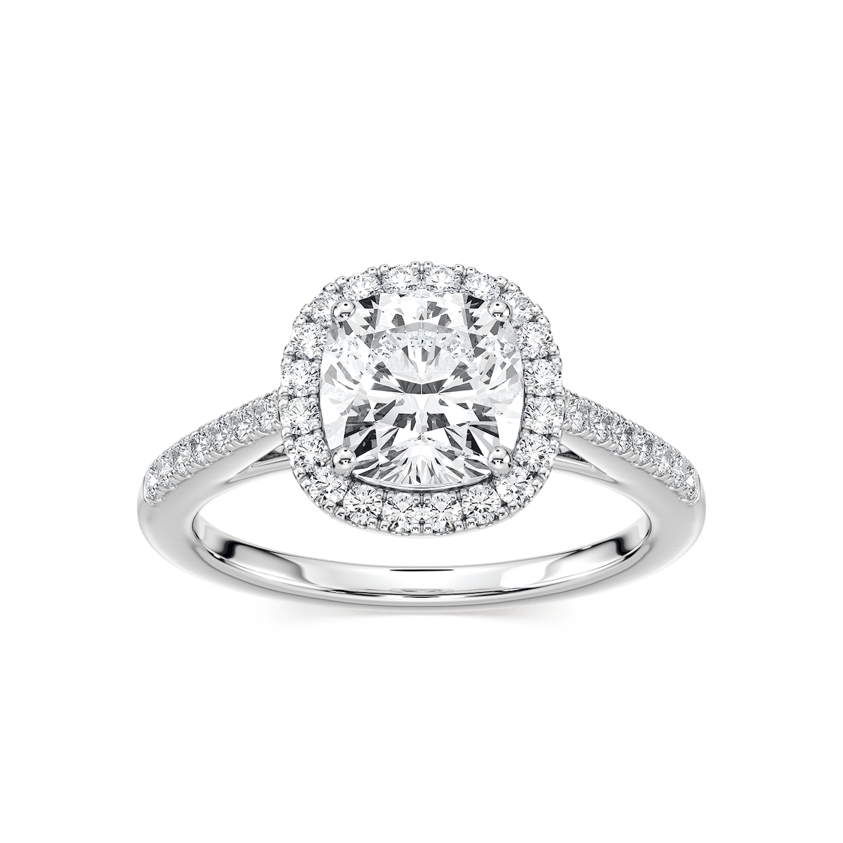 Arabella Cushion Lab Grown Diamond Shared Prong Halo Engagement Ring