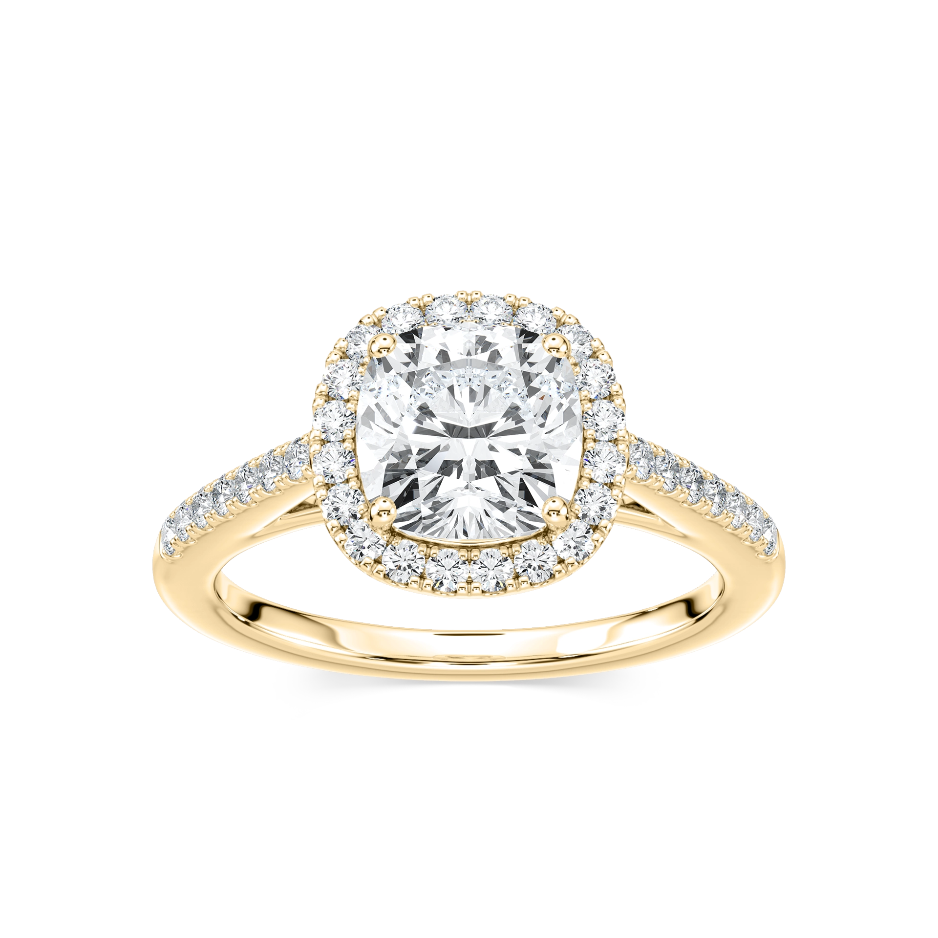 Arabella Cushion Lab Grown Diamond Shared Prong Halo Engagement Ring