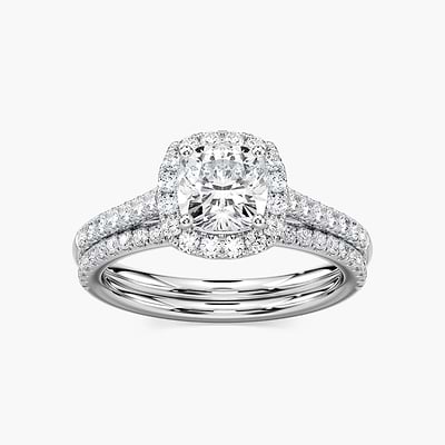Luxe Lab Grown Diamond Halo Classic Prong Wedding Set