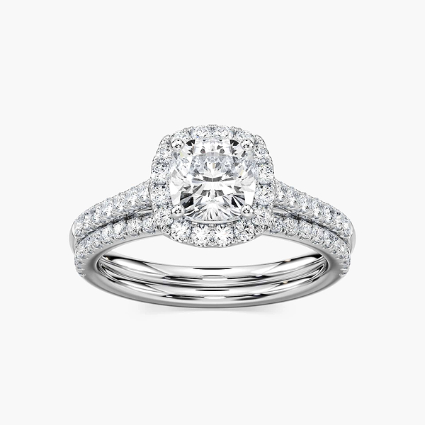 Luxe Lab Grown Diamond Halo Classic Prong Wedding Set