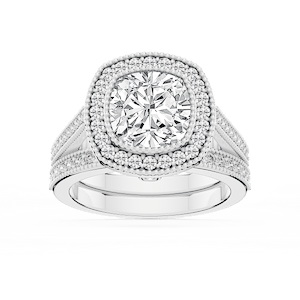 Tiffani Lab Grown Diamond Halo Milgrain and Beaded Prong Wedding Set