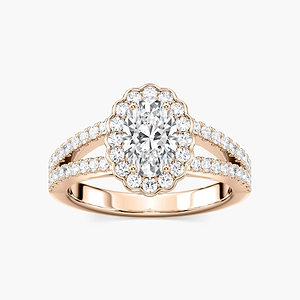 Nora Oval Lab Grown Diamond Split Shank Antique Vintage Halo Engagement Ring