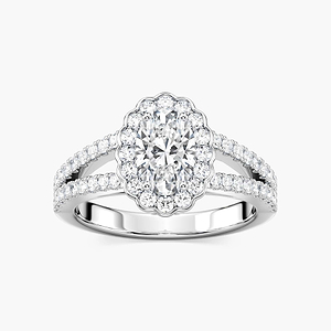 Nora Oval Lab Grown Diamond Split Shank Antique Vintage Halo Engagement Ring