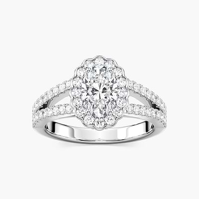 Nora Oval Lab Grown Diamond Split Shank Antique Vintage Halo Engagement Ring