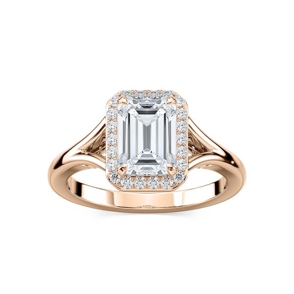Maia Emerald Lab Grown Diamond Split Shank Halo Engagement Ring