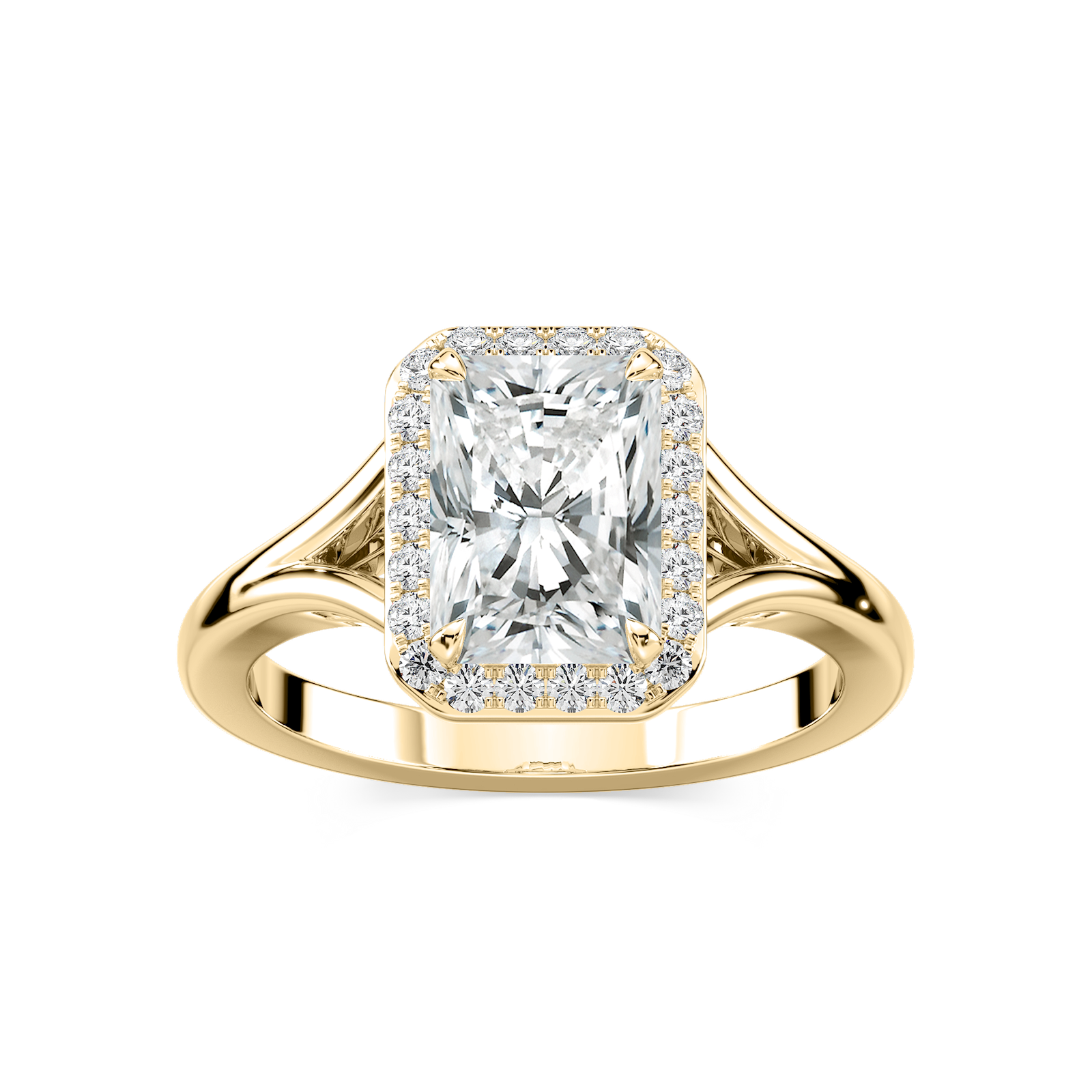 Maia Radiant Lab Grown Diamond Split Shank Halo Engagement Ring