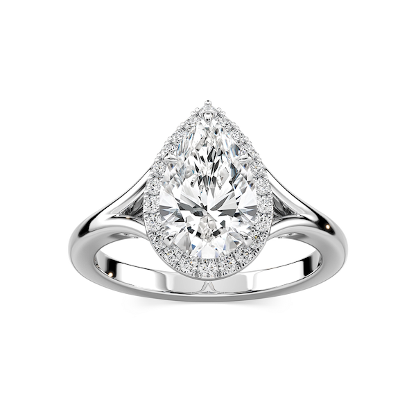 Maia Pear Lab Grown Diamond Split Shank Halo Engagement Ring