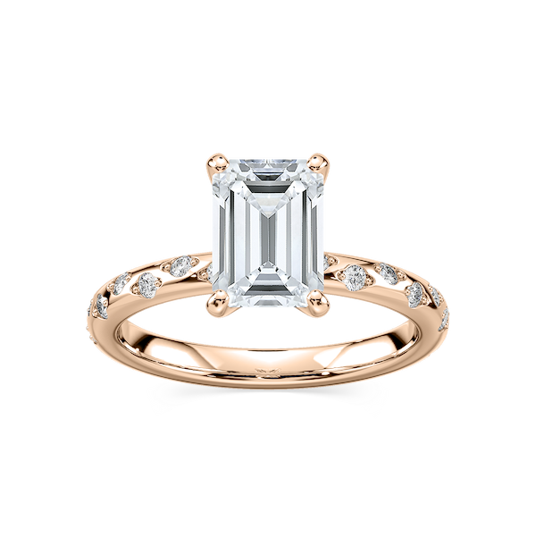 Rylee Emerald Lab Grown Diamond Scattered Side Stone Engagement Ring