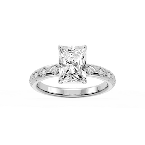 Marian Radiant Lab Grown Diamond Accent Milgrain Side Stone Engagement Ring