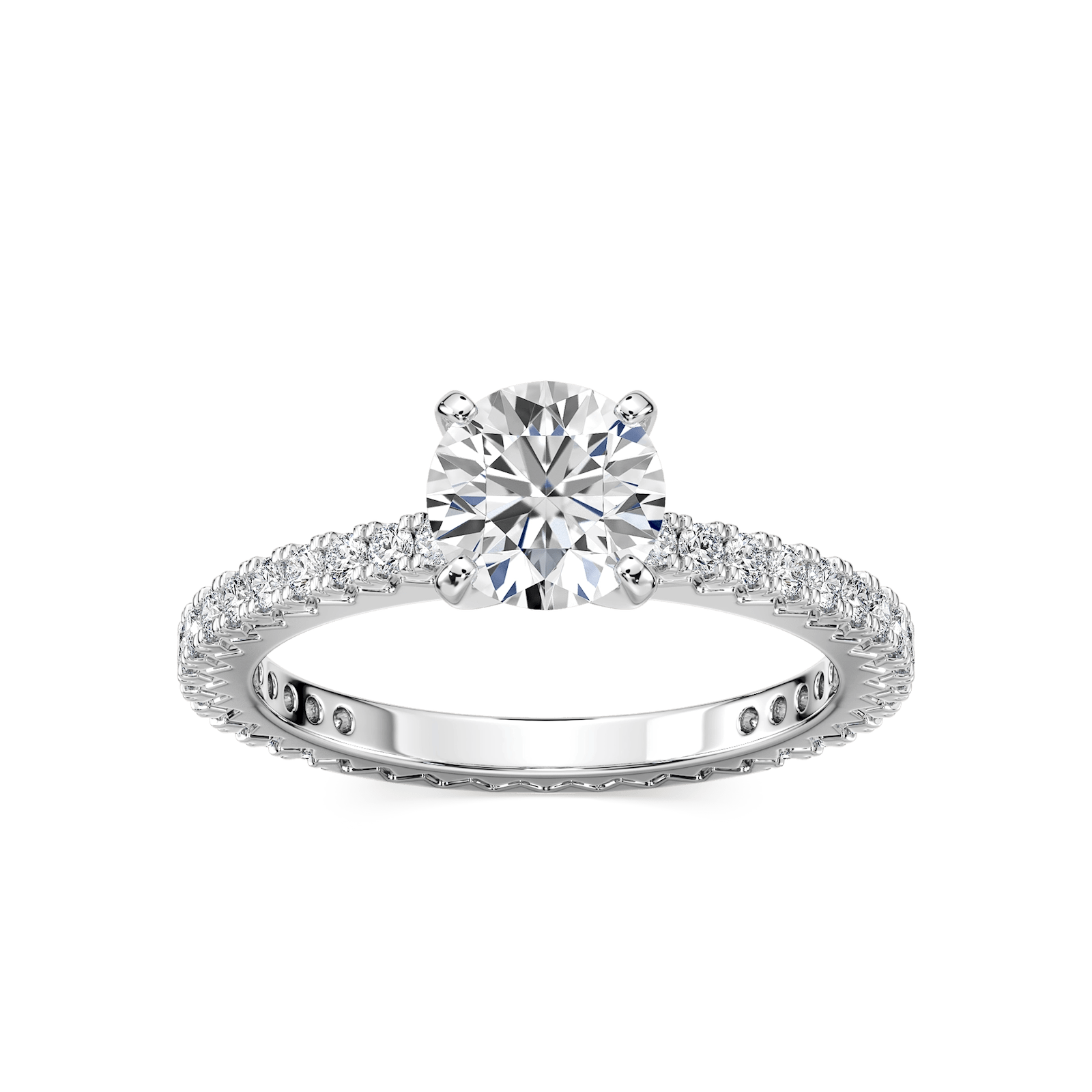 Marilyn Lab Grown Diamond Prong Set with Sculpted Eternity Profile Side Stone Engagement Ring