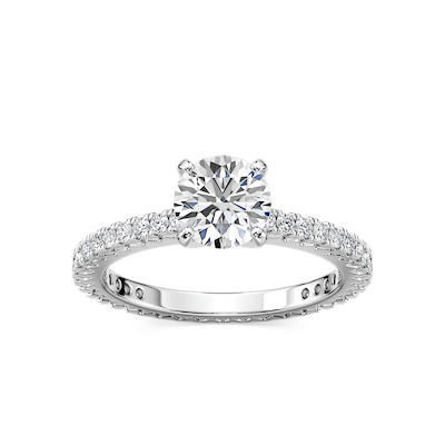Marilyn Lab Grown Diamond Prong Set with Sculpted Eternity Profile Side Stone Engagement Ring