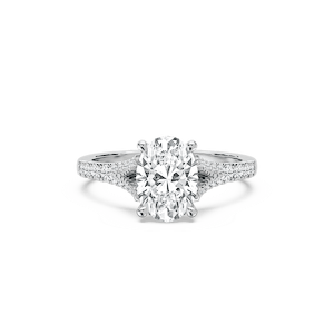 Maris 2 ¹⁄₄ ctw Oval Lab Grown Diamond Raised V Split Shank Side Stone Engagement Ring