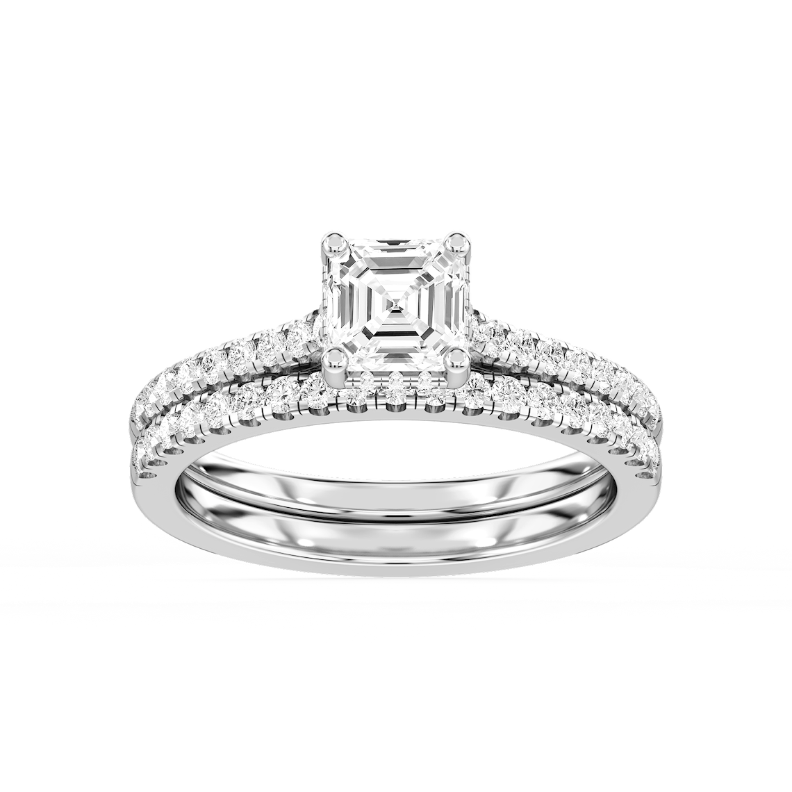Marjorie 1 ½ ctw Asscher Lab Grown Diamond Classic Prong Hidden Halo Bridal Set