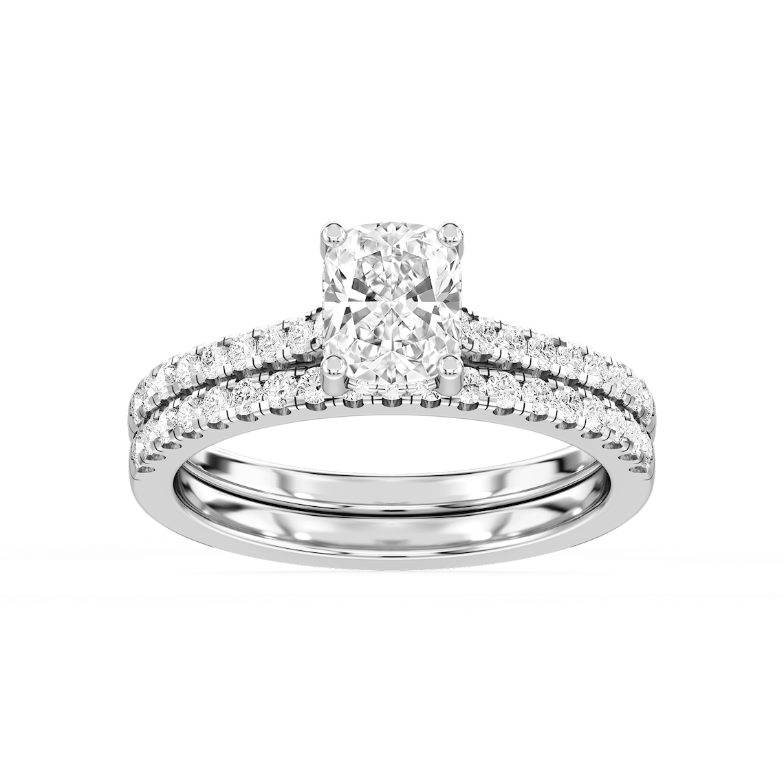 Marjorie 1 ½ ctw Elongaṭed Cushion Lab Grown Diamond Classic Prong Hidden Halo Bridal Set