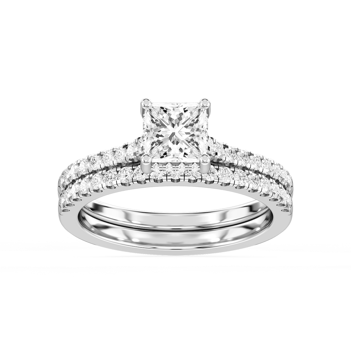 Marjorie 1 ½ ctw Princess Lab Grown Diamond Classic Prong Hidden Halo Bridal Set