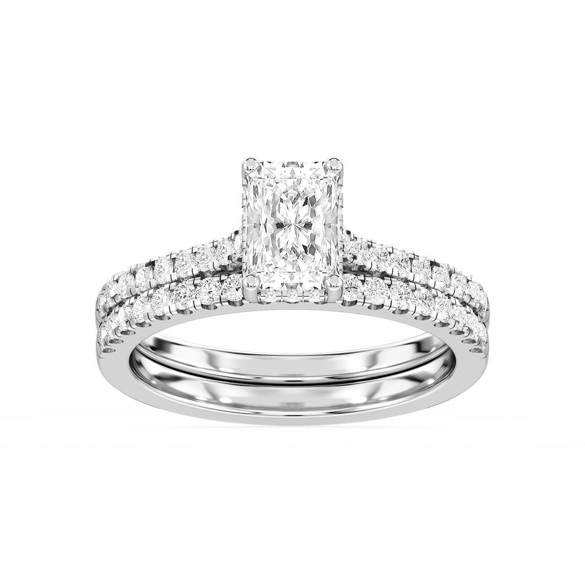 Marjorie 1 ½ ctw Radiant Lab Grown Diamond Classic Prong Hidden Halo Bridal Set
