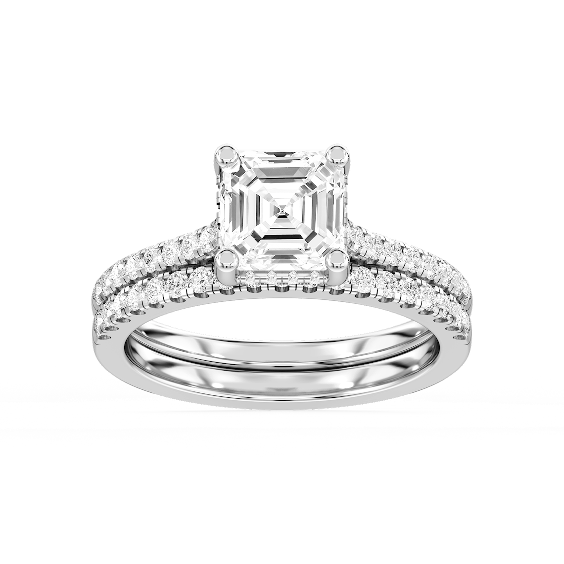 Marjorie 2 ½ ctw Asscher Lab Grown Diamond Classic Prong Hidden Halo Bridal Set