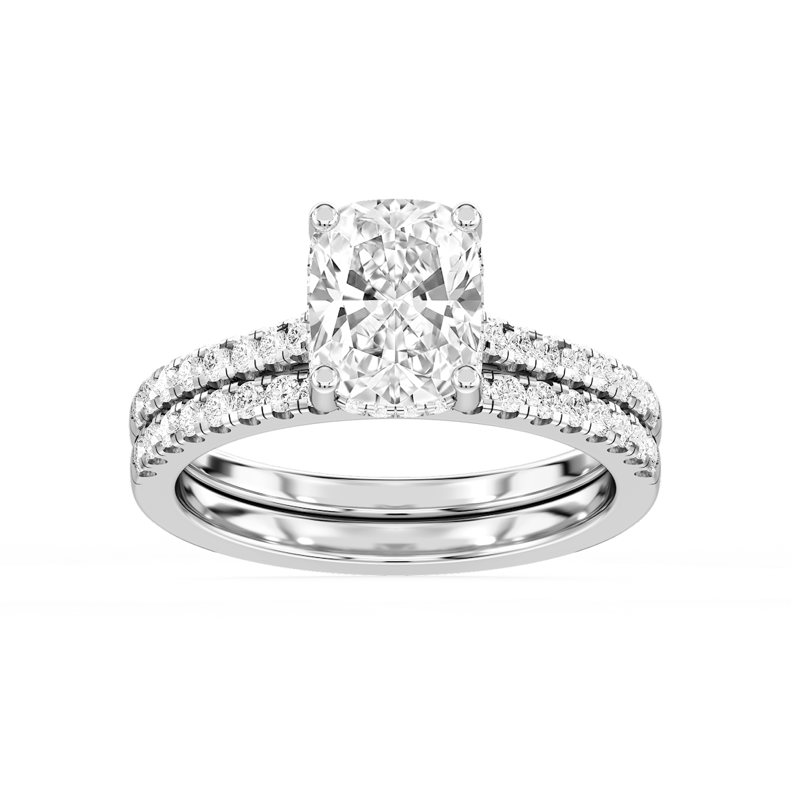 Marjorie 2 ½ ctw Elongated Cushion Lab Grown Diamond Classic Prong Hidden Halo Bridal Set