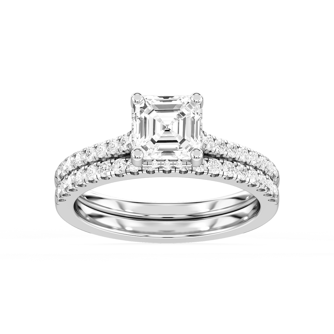 Marjorie 2 ctw Asscher Lab Grown Diamond Classic Prong Hidden Halo Bridal Set