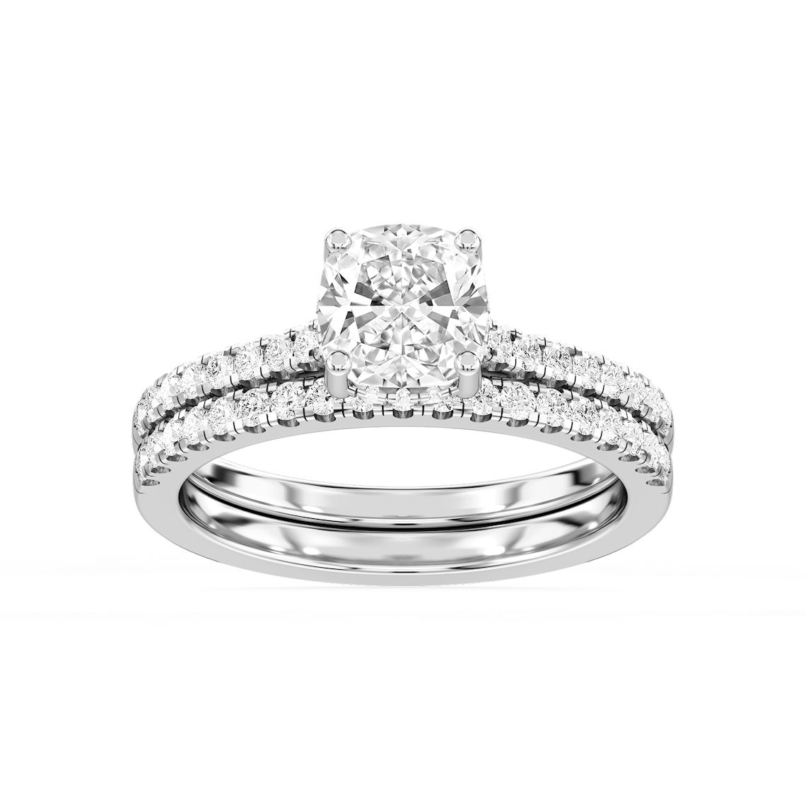 Marjorie 2 ctw Cushion Lab Grown Diamond Classic Prong Hidden Halo Bridal Set