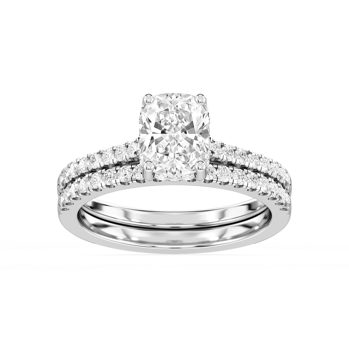 Marjorie 2 ctw Elongated Cushion Lab Grown Diamond Classic Prong Hidden Halo Bridal Set