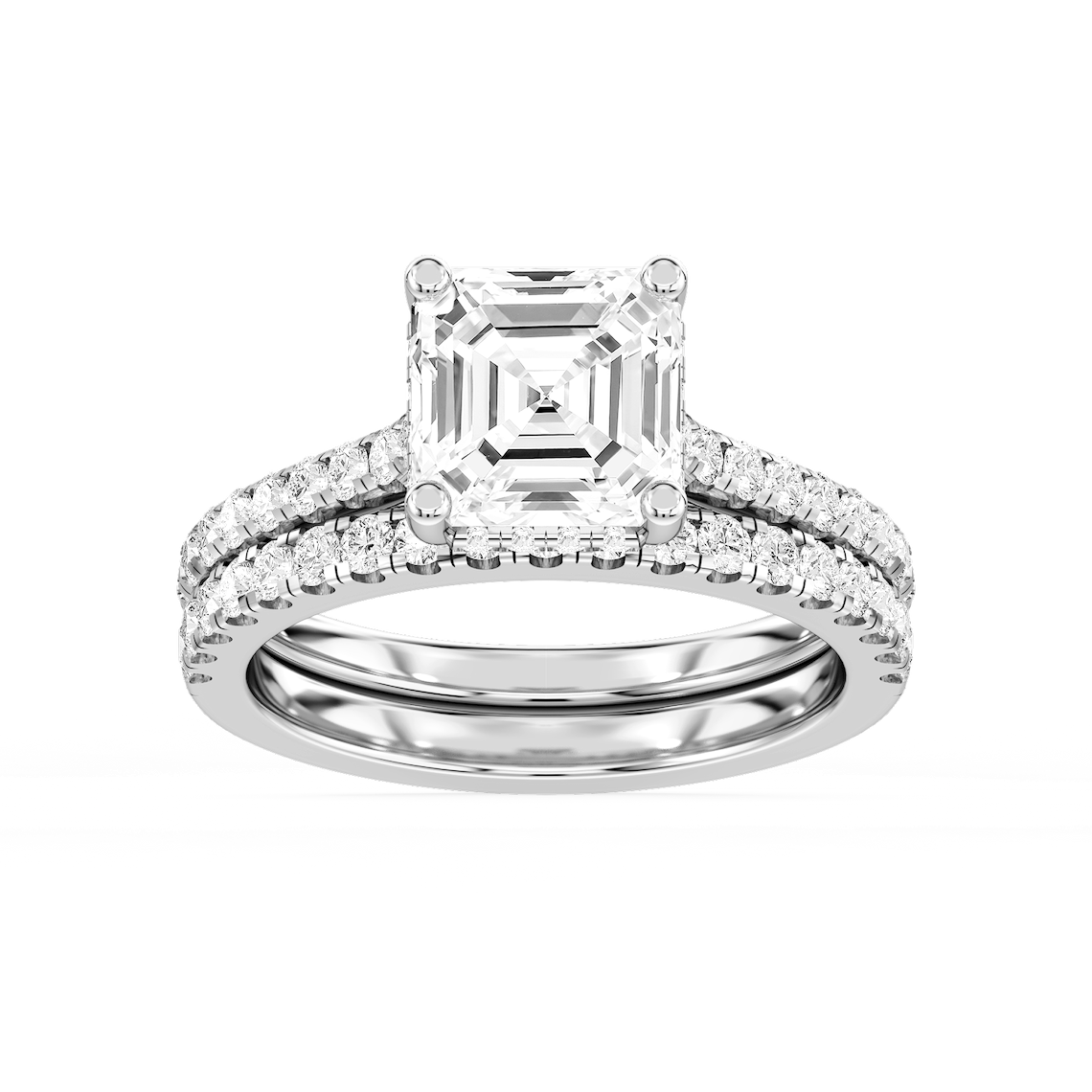 Marjorie 3 ¾ ctw Asscher Lab Grown Diamond Classic Prong Hidden Halo Bridal Set