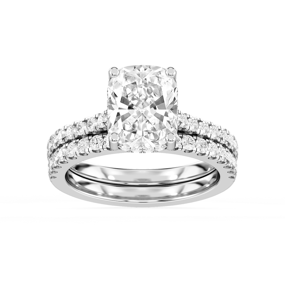 Marjorie 3 ¾ ctw Elongated Cushion Lab Grown Diamond Classic Prong Hidden Halo Bridal Set
